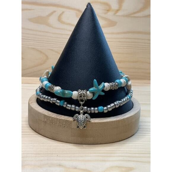Turquoise & Pearl Starfish Turtle Charm Bracelet Set - Picture 1 of 4